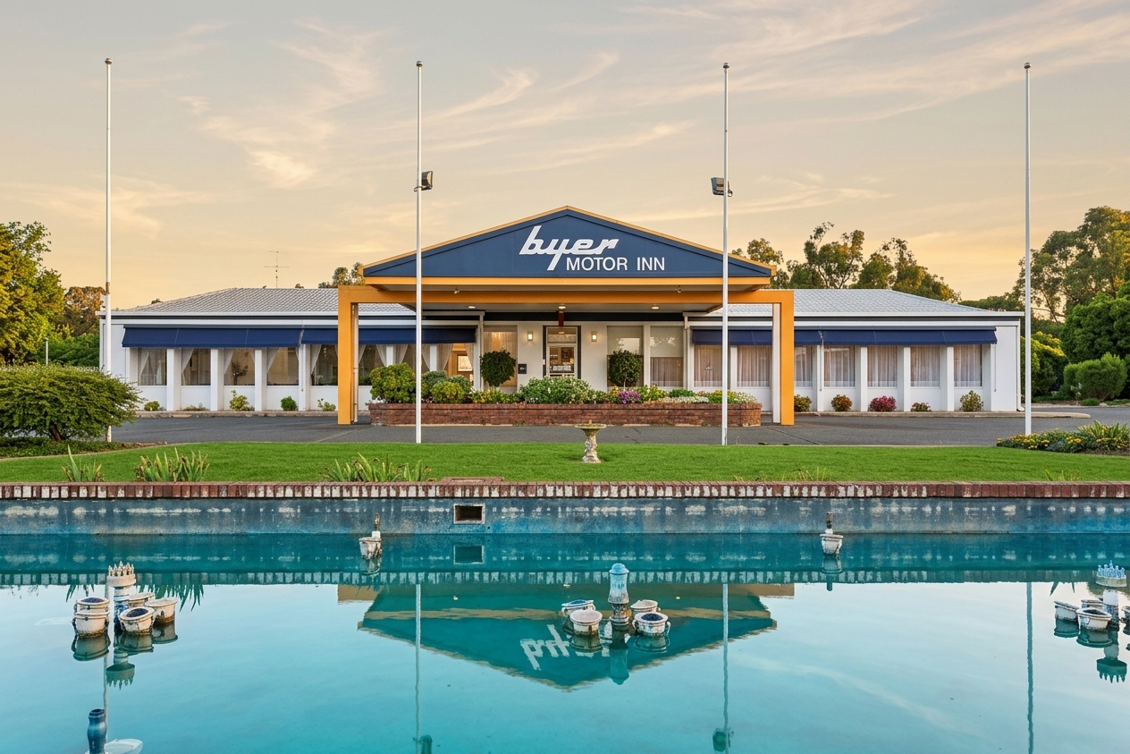 Byer Fountain Motor Inn at golden hour